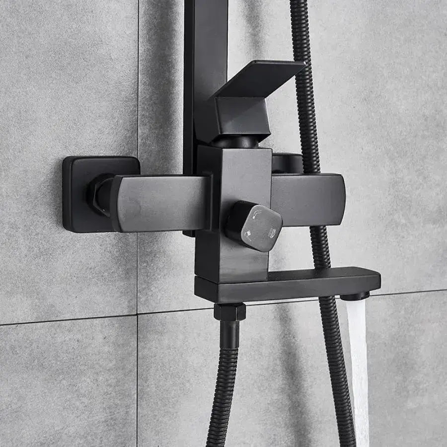 SET Coloana de dus, Inox, Para Patrata, Efect Ploaie, 3 Functii, Montare Pe Perete, Negru Satin, Accesorii Incluse, HS007