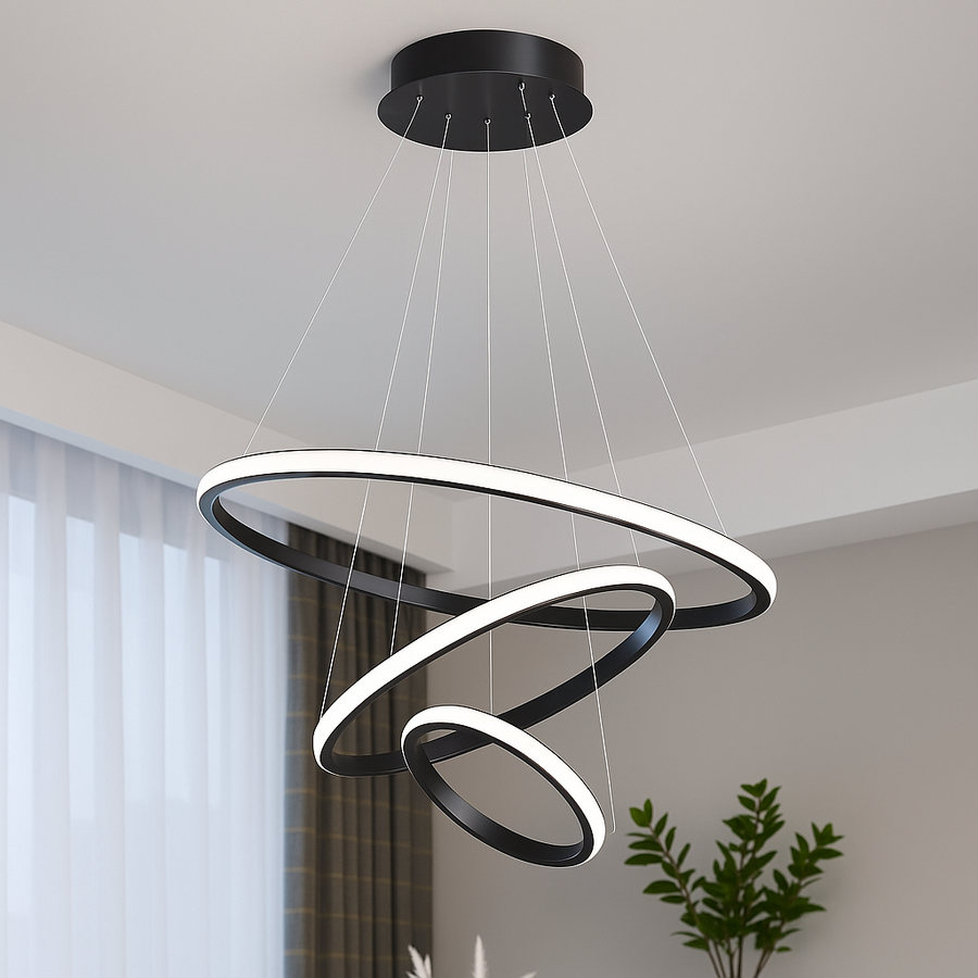 Lustra LED suspendata RICCI 48W, 3 Cercuri, lumina Rece/Calda/Neutra, Negru, Inaltime Reglabila