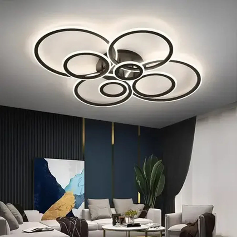 Lustra LED cu telecomanda BETTY 127W, 8 Cercuri, lumina Rece/Calda/Neutra, Dimabila, Negru