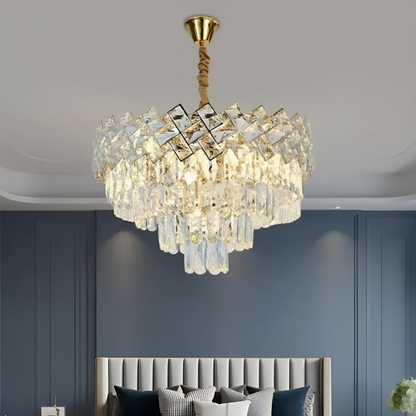 Candelabru Cristal WINDSOR Nobile 5xE14, Diametru 39cm, Auriu Lucios, Inaltime Reglabila