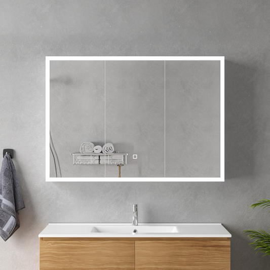 Oglinda LED cu Dulap MODA 100x70 cm Alb  Iluminare Perimetrala si Senzor Touch