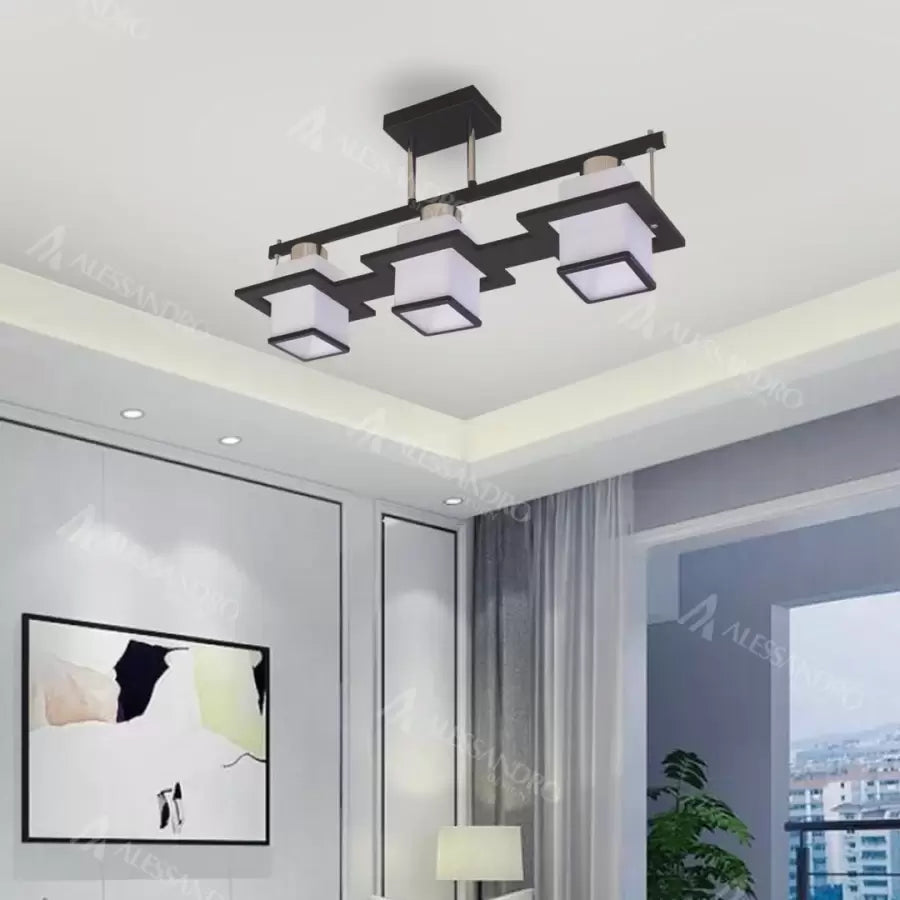 Lustra Clasica Aramis cu Lemn Abajur Patrat 3x E27 Gri Negru