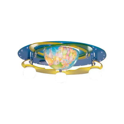 Lustra copii BETI cu Glob Pamantesc Rotativ, 3xE27, Boxa Bluetooth Integrata, Albastru