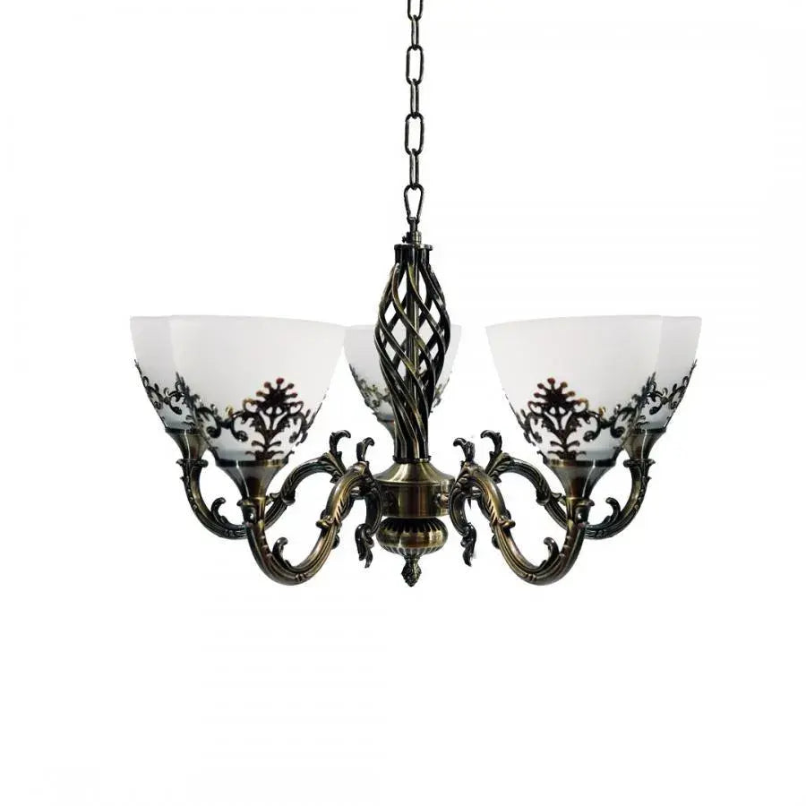 Lustra Rustic COTTAGE, 5XE27, Bronz Antichizat, Metal si Sticla