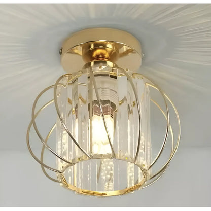 Lustra Cora 1XE27, Auriu, D 16cm, Metal si Cristal