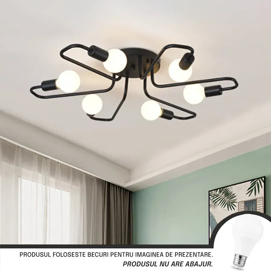 Lustra MODERNIST Hexa 6, 6x E27, Negru, Design Modern