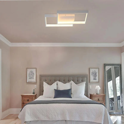 Lustra LED cu telecomanda LANDYN 37W, 2 Patrate, lumina Rece/Calda/Neutra, Dimabila, Alb