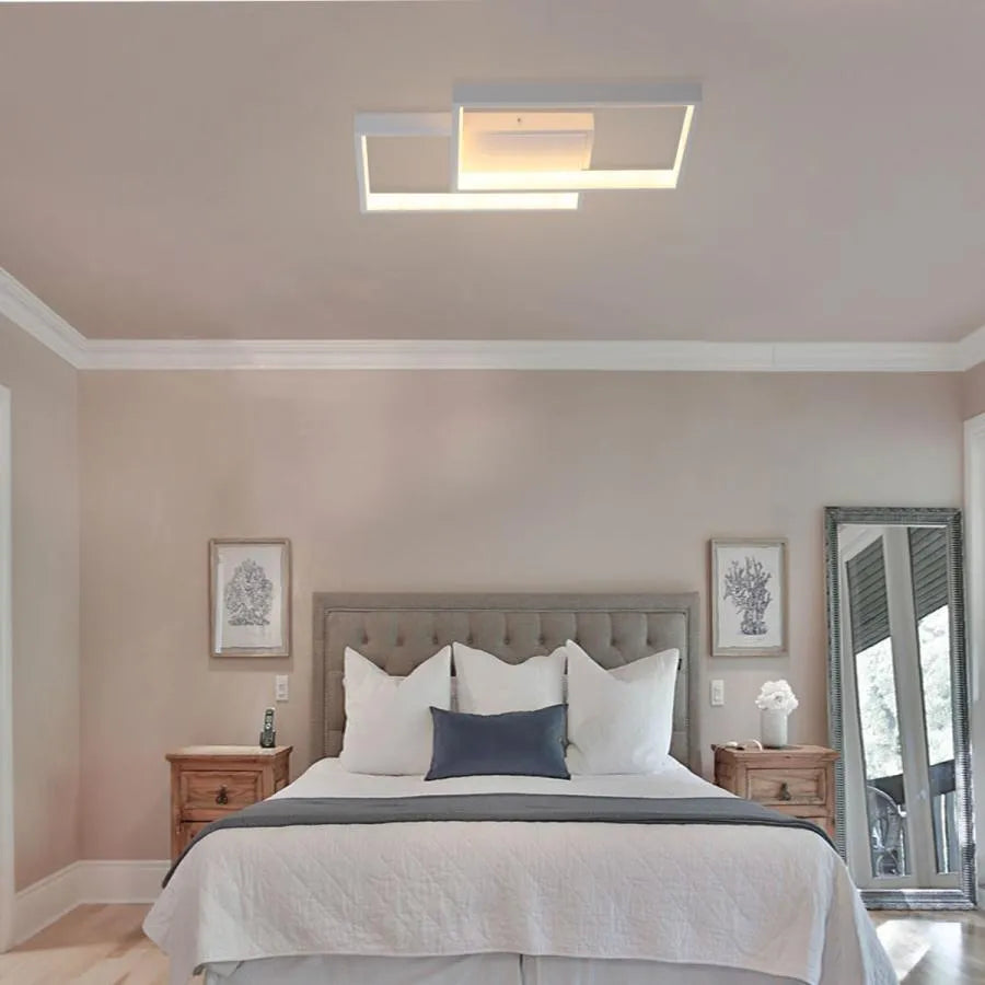 Lustra LED cu telecomanda LANDYN 37W, 2 Patrate, lumina Rece/Calda/Neutra, Dimabila, Alb
