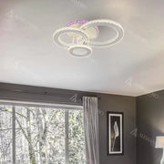 Lustra LED cu telecomanda si cristal LEOCADIA RGB 134W, 3 Cercuri, lumina Rece/Calda/Neutra, Dimabila, Alb