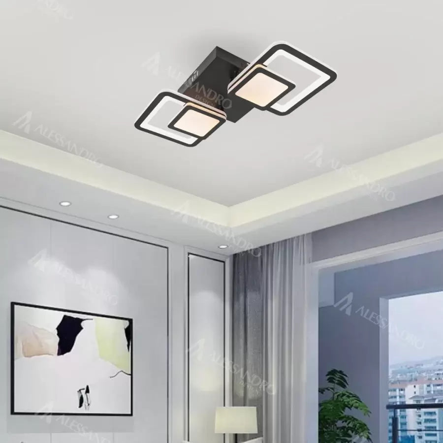 Lustra LED cu telecomanda BALANS 44W, 2 Patrate, lumina Rece/Calda/Neutra, Dimabila, Negru