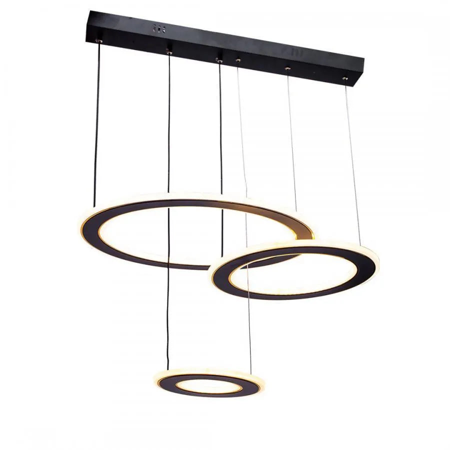 Lustra LED suspendata cu telecomanda BIANCA 99W, 3 Cercuri, lumina Rece/Calda/Neutra, Dimabila, Negru, Inaltime Reglabila