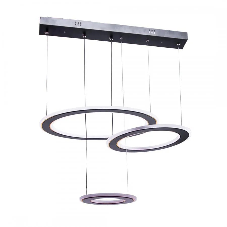 Lustra LED suspendata cu telecomanda BIANCA 99W, 3 Cercuri, lumina Rece/Calda/Neutra, Dimabila, Negru, Inaltime Reglabila