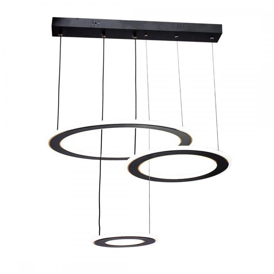 Lustra LED suspendata cu telecomanda BIANCA 99W, 3 Cercuri, lumina Rece/Calda/Neutra, Dimabila, Negru, Inaltime Reglabila