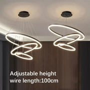 Lustra LED suspendata cu telecomanda CASIANA 85W, 3 Cercuri, lumina Rece/Calda/Neutra, Dimabila, Negru, Inaltime Reglabila