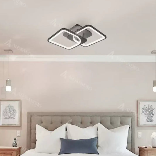 Lustra LED cu telecomanda ZOE 27W, 2 Patrate,  lumina Rece/Calda/Neutra, Dimabila, Negru