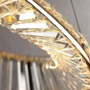 Lustra LED suspendata cu telecomanda si cristal CAIRO 98W, 2 Cercuri, lumina Rece/Calda/Neutra, Dimabila, Auriu Lucios, Inaltime Reglabila