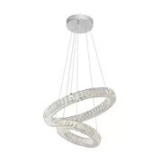Lustra LED suspendata cu telecomanda si cristal CANAAN 80W, 2 Cercuri, lumina Rece/Calda/Neutra, Dimabila, Crom Lucios, Inaltime Reglabila