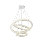 Lustra LED suspendata cu telecomanda si cristal CAYDEN 200W, 3 Cercuri, lumina Rece/Calda/Neutra, Dimabila, Crom Lucios, Inaltime Reglabila