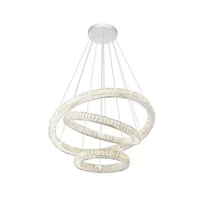 Lustra LED suspendata cu telecomanda si cristal CAYDEN 200W, 3 Cercuri, lumina Rece/Calda/Neutra, Dimabila, Crom Lucios, Inaltime Reglabila