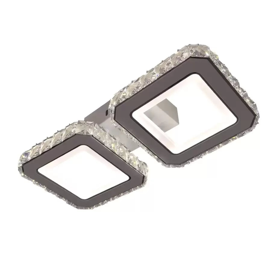 Lustra LED cu telecomanda si cristal QUADRIS 41W, 2 Patrate, lumina Rece/Calda/Neutra, Dimabila, Alb