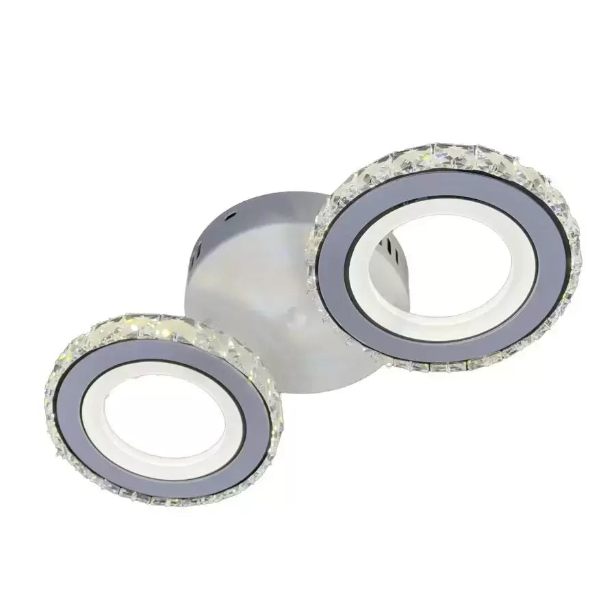 Lustra LED cu telecomanda si cristal NOVA ROTONDA 34W, 2 Cercuri, lumina Rece/Calda/Neutra, Alb