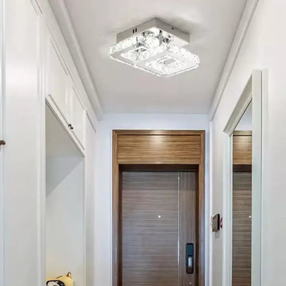 Lustra LED cu cristal JEREMIAH 48W, 2 Patrate, lumina Rece/Calda/Neutra, Crom Lucios