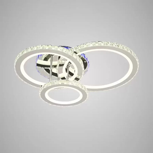 Lustra LED cu telecomanda si cristal NOVA ROTONDA RGB 73W, 3 Cercuri, lumina Rece/Calda/Neutra, Dimabila, Crom Lucios