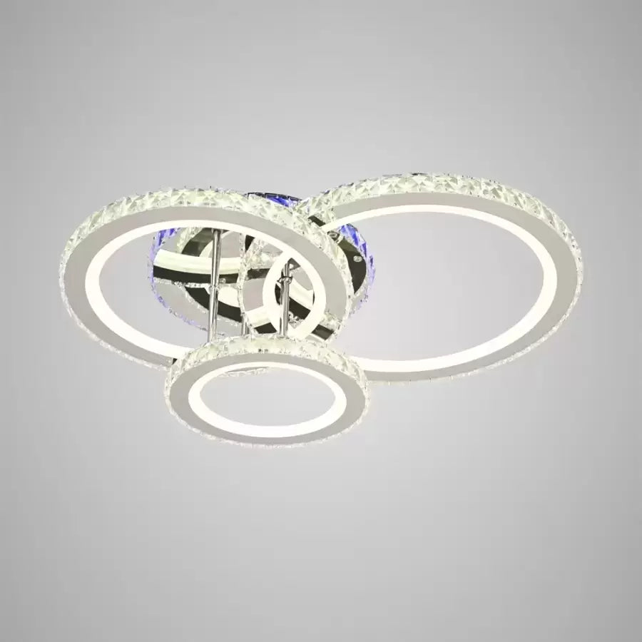 Lustra LED cu telecomanda si cristal NOVA ROTONDA RGB 73W, 3 Cercuri, lumina Rece/Calda/Neutra, Dimabila, Crom Lucios