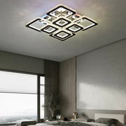 Lustra LED cu telecomanda si cristal QUADRIA SUPREMO RGB 168W, 8 Patrate, lumina Rece/Calda/Neutra, Dimabila, Crom Lucios