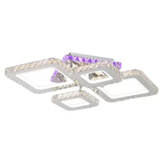 Lustra LED cu telecomanda si cristal NOVA RHOMBA RGB 41W, 4 Patrate, lumina Rece/Calda/Neutra, Dimabila, Crom Lucios
