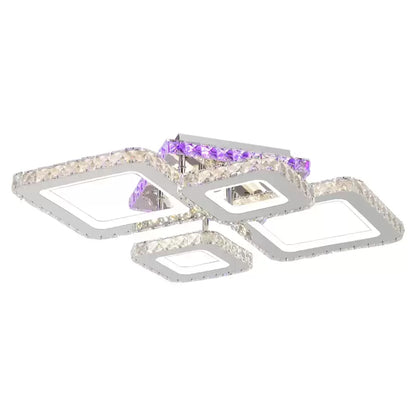 Lustra LED cu telecomanda si cristal NOVA RHOMBA RGB 41W, 4 Patrate, lumina Rece/Calda/Neutra, Dimabila, Crom Lucios