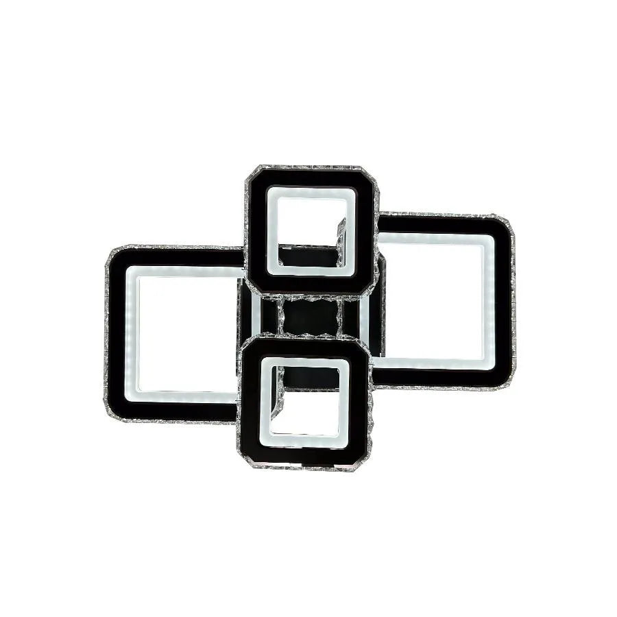 Lustra LED cu telecomanda si cristal BLAKELY RGB 154W, 4 Patrate, lumina Rece/Calda/Neutra, Dimabila, Negru