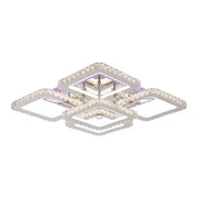 Lustra LED cu telecomanda cu cristal QUADRIA SUPREMO RGB, 143W, 5 Patrate, lumina Rece/Calda/Neutra, Dimabila, Crom Lucios