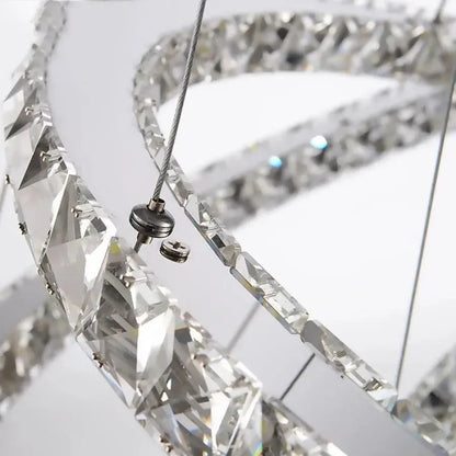 Lustra LED PRISM Luminis, Cristal si Metal, 210W, 4 Cercuri, Dimabila, Lumina Rece/Calda/Neutra, Iluminat Luxos