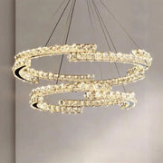 Lustra LED suspendata cu telecomanda si cristal MIA LATIFAH 55W, 2 Cercuri, lumina Rece/Calda/Neutra, Dimabila, Crom Lucios, Inaltime Reglabila