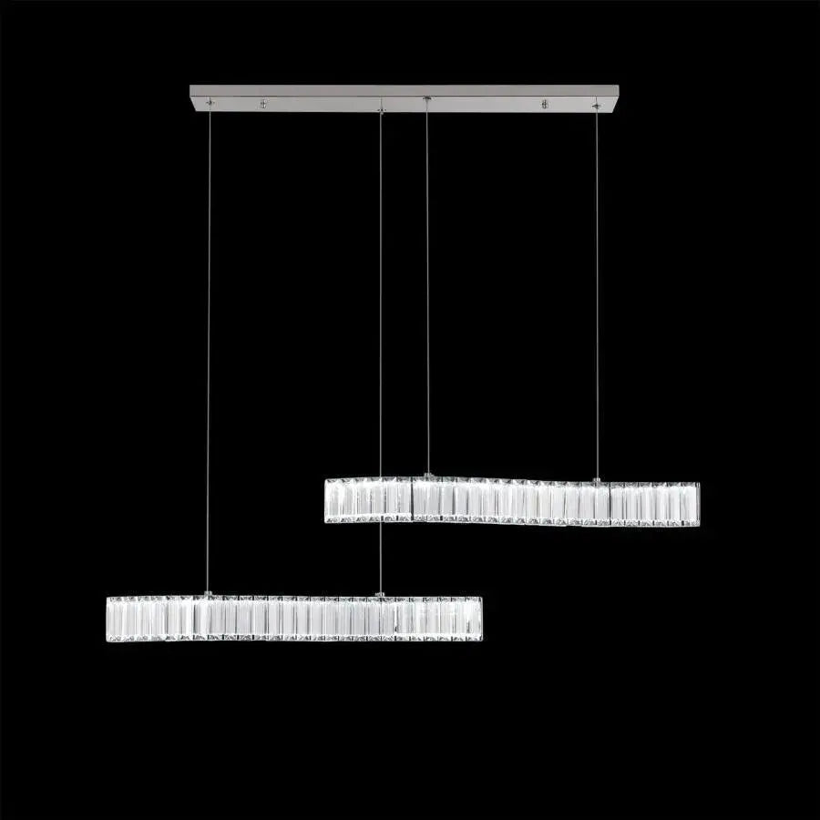 Lustra LED suspendata cu telecomanda si cristal MERVE 24W, lumina Rece/Calda/Neutra, Dimabila, Crom Lucios, Inaltime Reglabila