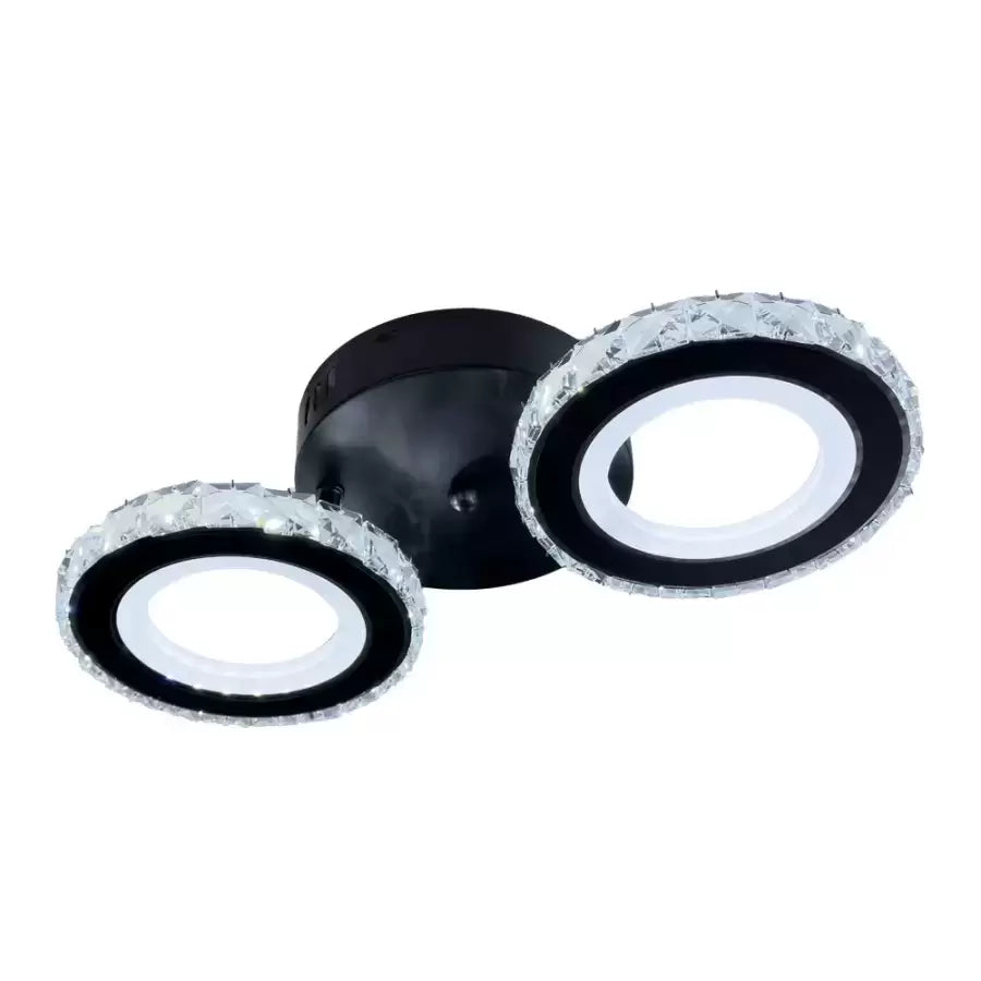 Lustra LED cu telecomanda si cristal NOVA ROTONDA 29W, 2 Cercuri, lumina Rece/Calda/Neutra, Dimabila, Negru