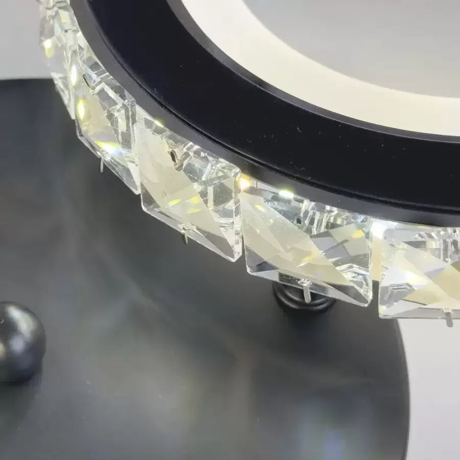 Lustra LED cu telecomanda si cristal NOVA ROTONDA 29W, 2 Cercuri, lumina Rece/Calda/Neutra, Dimabila, Negru