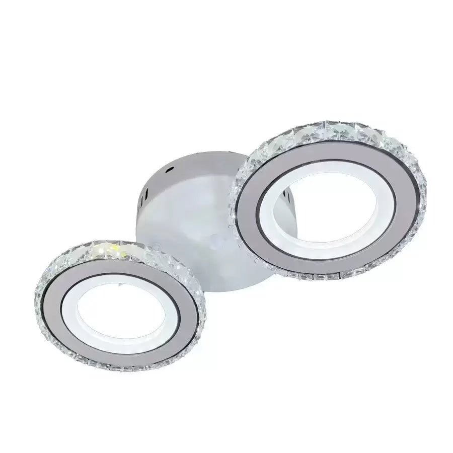 Lustra LED cu telecomanda si cristal NOVA ROTONDA 34W, 2 Cercuri, lumina Rece/Calda/Neutra, Alb