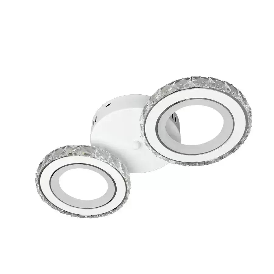 Lustra LED cu telecomanda si cristal NOVA ROTONDA 34W, 2 Cercuri, lumina Rece/Calda/Neutra, Alb