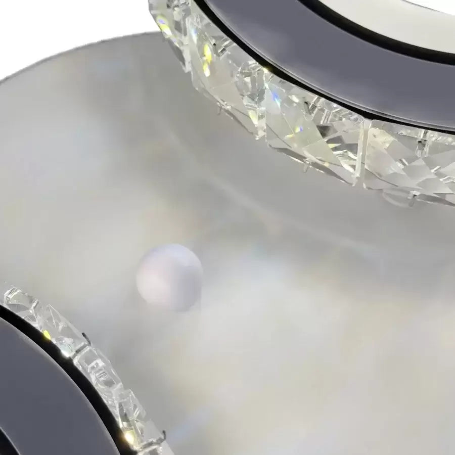 Lustra LED cu telecomanda si cristal NOVA ROTONDA 34W, 2 Cercuri, lumina Rece/Calda/Neutra, Alb