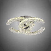 Lustra LED cu telecomanda si cristal SHIA 27.1W, 2 Cercuri, lumina Rece/Calda/Neutra, Dimabila, Crom Lucios