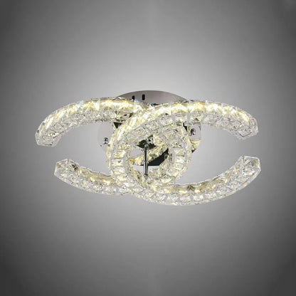 Lustra LED cu telecomanda si cristal SHIA 27.1W, 2 Cercuri, lumina Rece/Calda/Neutra, Dimabila, Crom Lucios