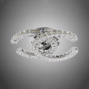 Lustra LED cu telecomanda si cristal SHIA 27.1W, 2 Cercuri, lumina Rece/Calda/Neutra, Dimabila, Crom Lucios