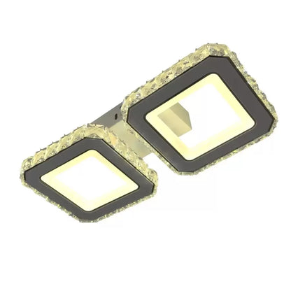 Lustra LED cu telecomanda si cristal QUADRIS 41W, 2 Patrate, lumina Rece/Calda/Neutra, Dimabila, Alb