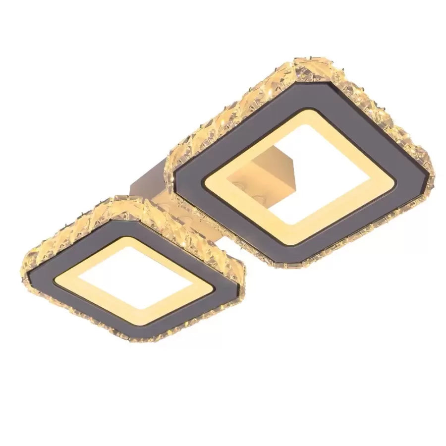 Lustra LED cu telecomanda si cristal QUADRIS 41W, 2 Patrate, lumina Rece/Calda/Neutra, Dimabila, Alb
