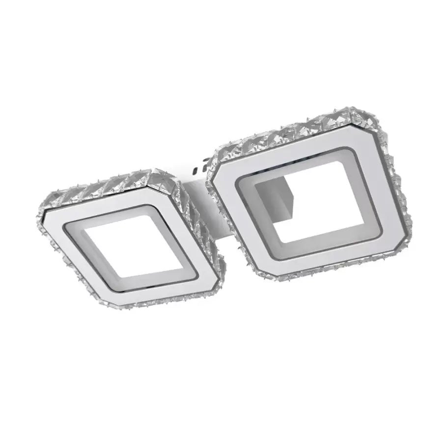 Lustra LED cu telecomanda si cristal QUADRIS 41W, 2 Patrate, lumina Rece/Calda/Neutra, Dimabila, Alb