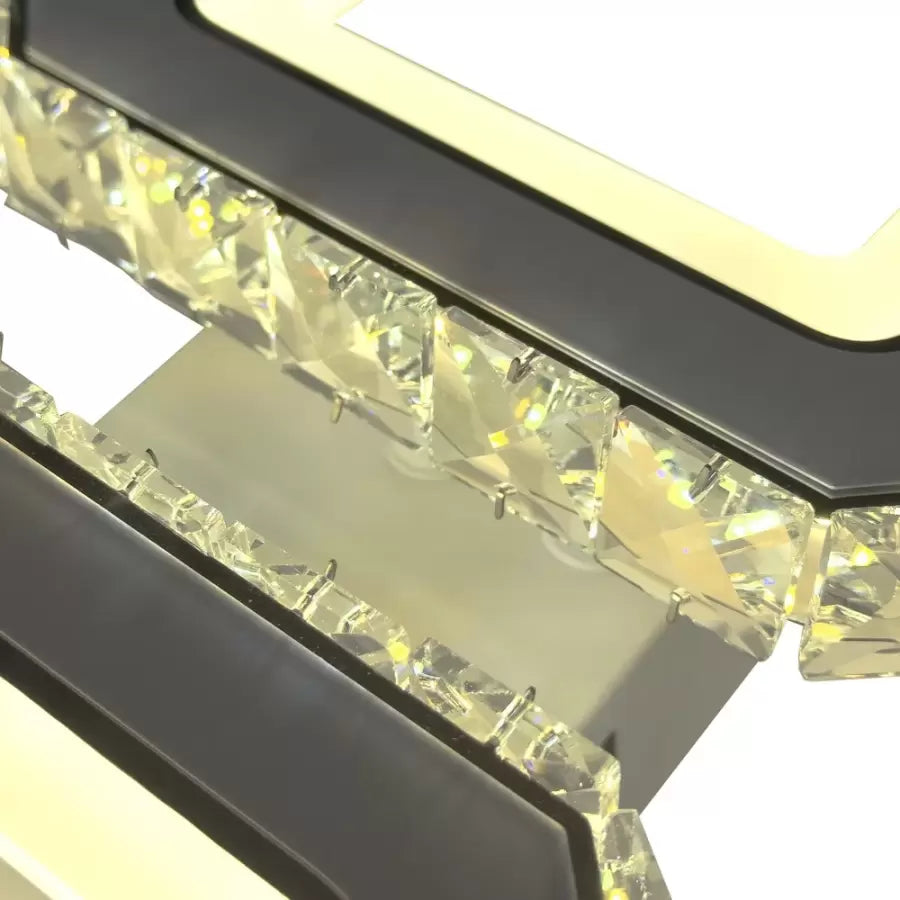 Lustra LED cu telecomanda si cristal QUADRIS 41W, 2 Patrate, lumina Rece/Calda/Neutra, Dimabila, Alb