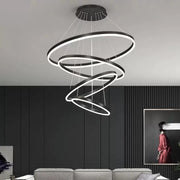 Lustra LED suspendata cu telecomanda AZARIAH 112W, 4 Cercuri, lumina Rece/Calda/Neutra, Dimabila, Negru, Inaltime Reglabila