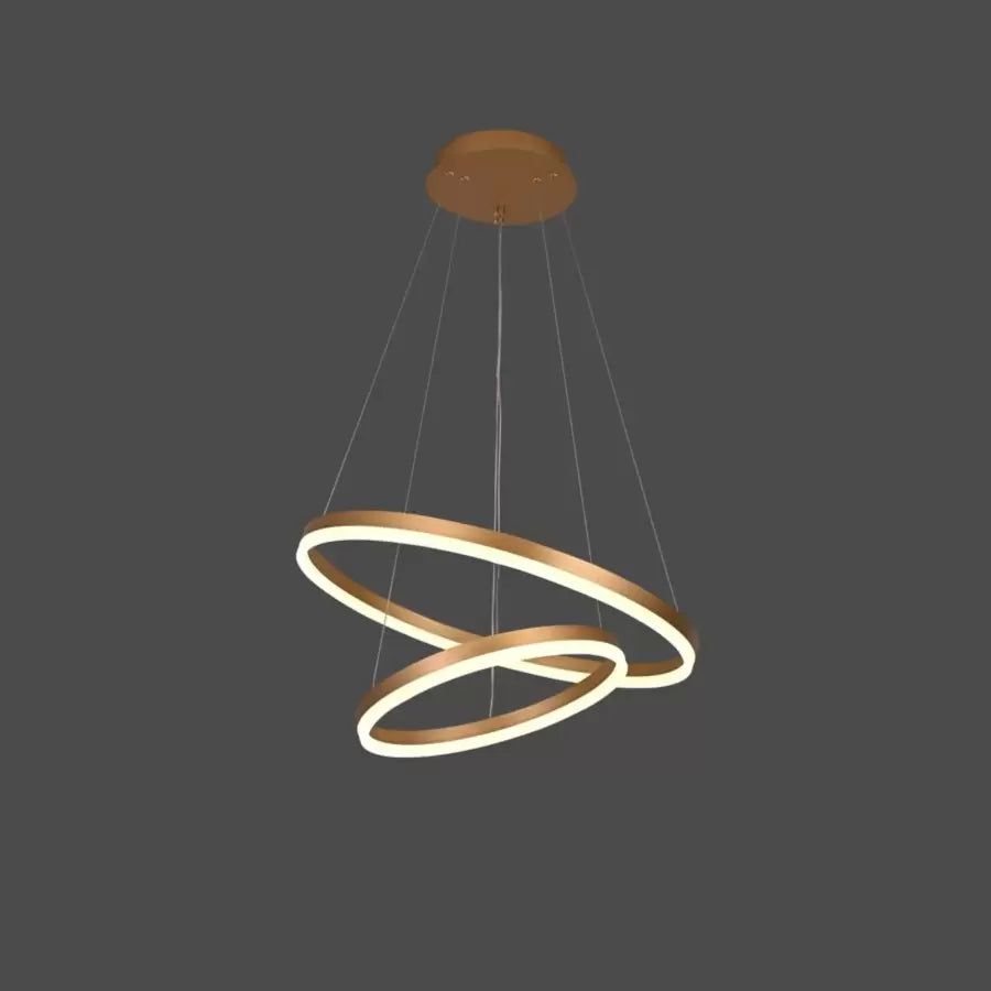 Lustra LED suspendata cu telecomanda CHRISTINE, 41W, 2 Cercuri, lumina Rece/Calda/Neutra, Dimabila, Auriu Lucios, Inaltime Reglabila